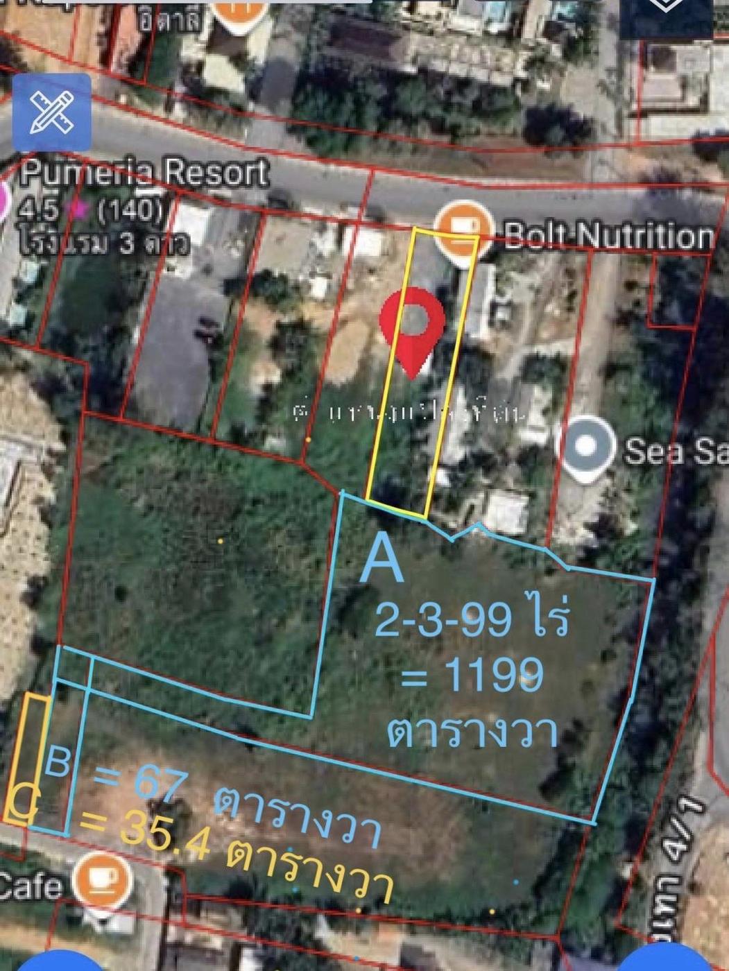 Land Department map — plot A with road plots B and C