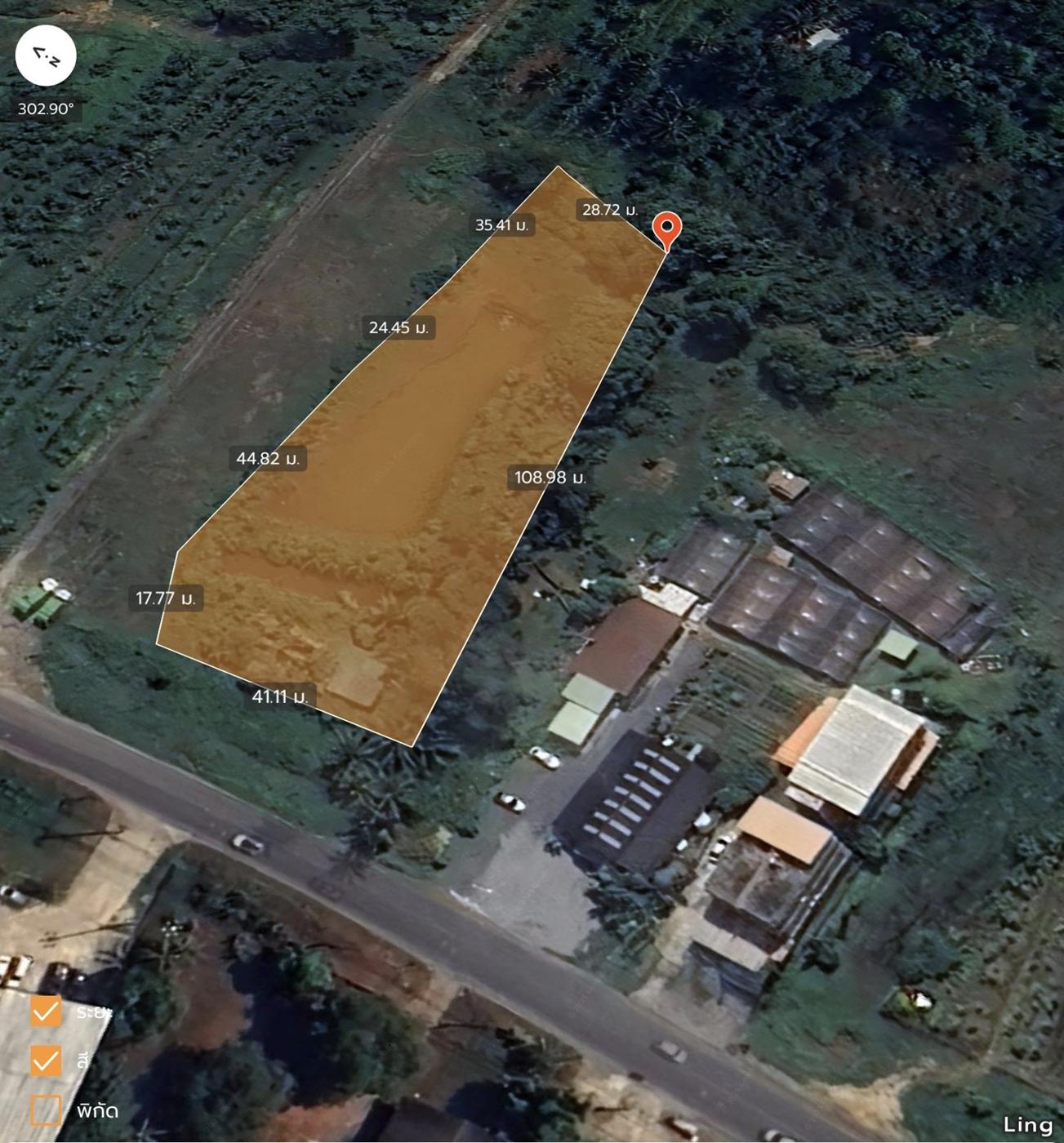 Aerial view of the plot with boundary measurements
